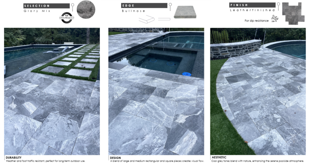 An project featuring high-quality outdoor pavers by Celikkol Marble, showcasing the sleek and durable Glory Grey Dolomite.